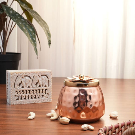Hammered copper plating dryfruits jar with lid decorative