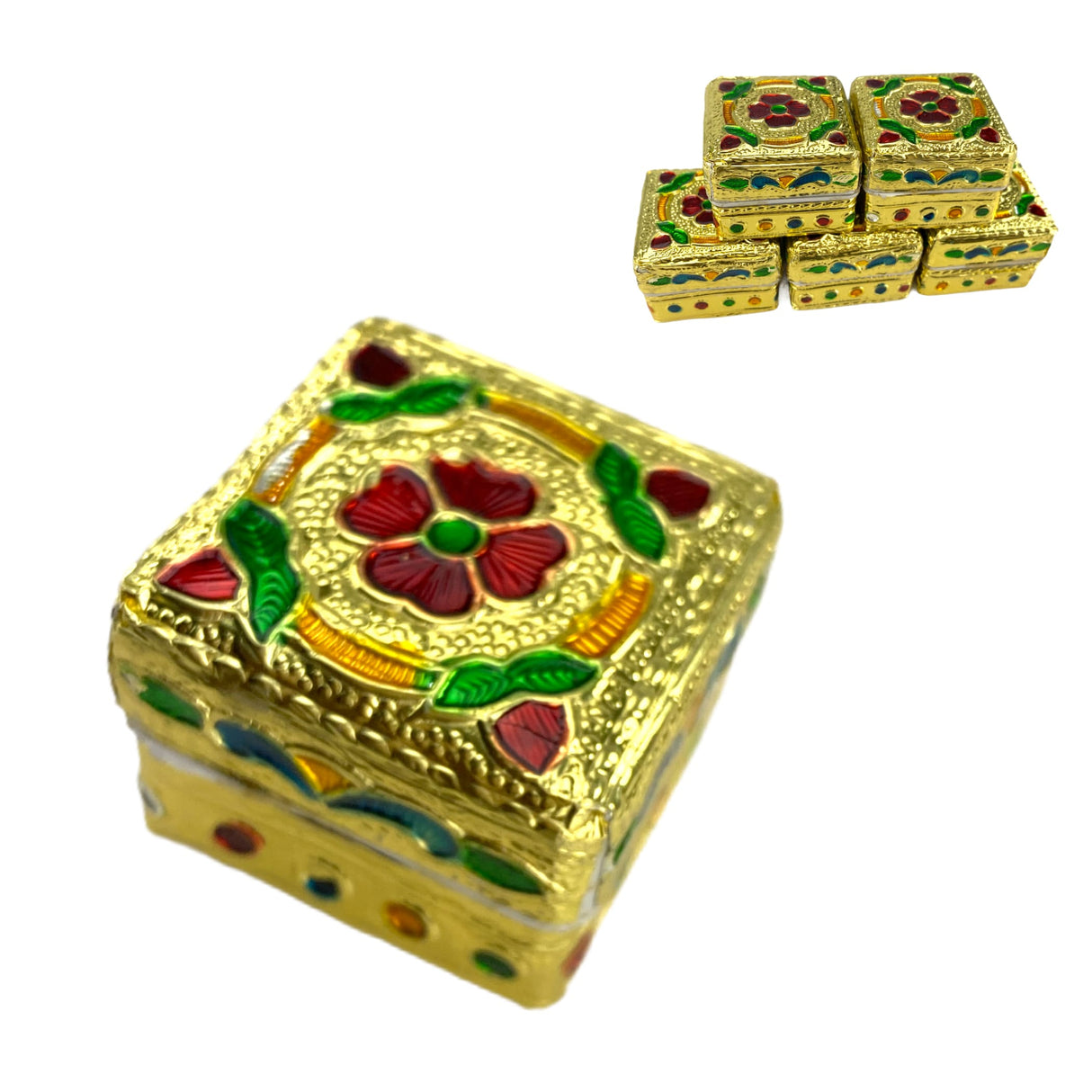 Small golden / silver kumkum holder jewelry box pooja