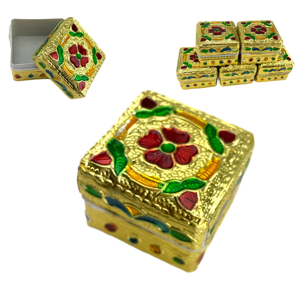 Small golden / silver kumkum holder jewelry box pooja