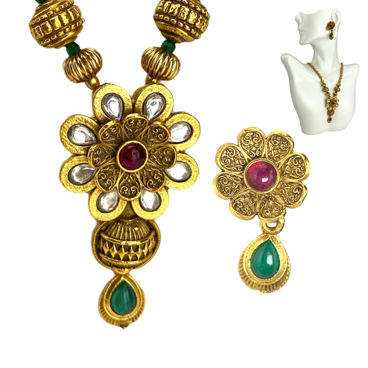 South indian and pakistan pendant jewelry set – matte