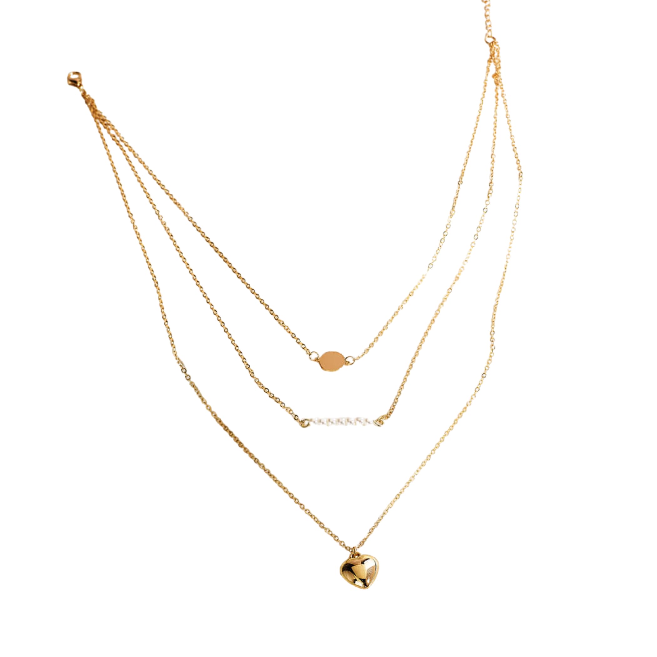 Triple layer pendant necklace with gold color chain cross