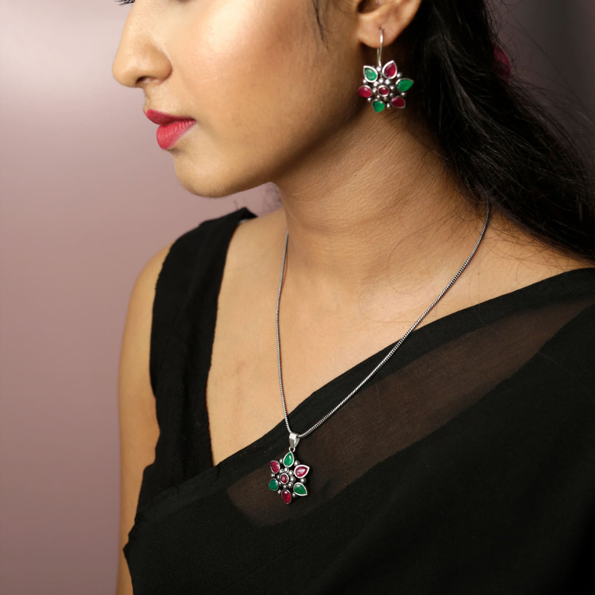 Women south indian stone adjustable pendant jewelry set –