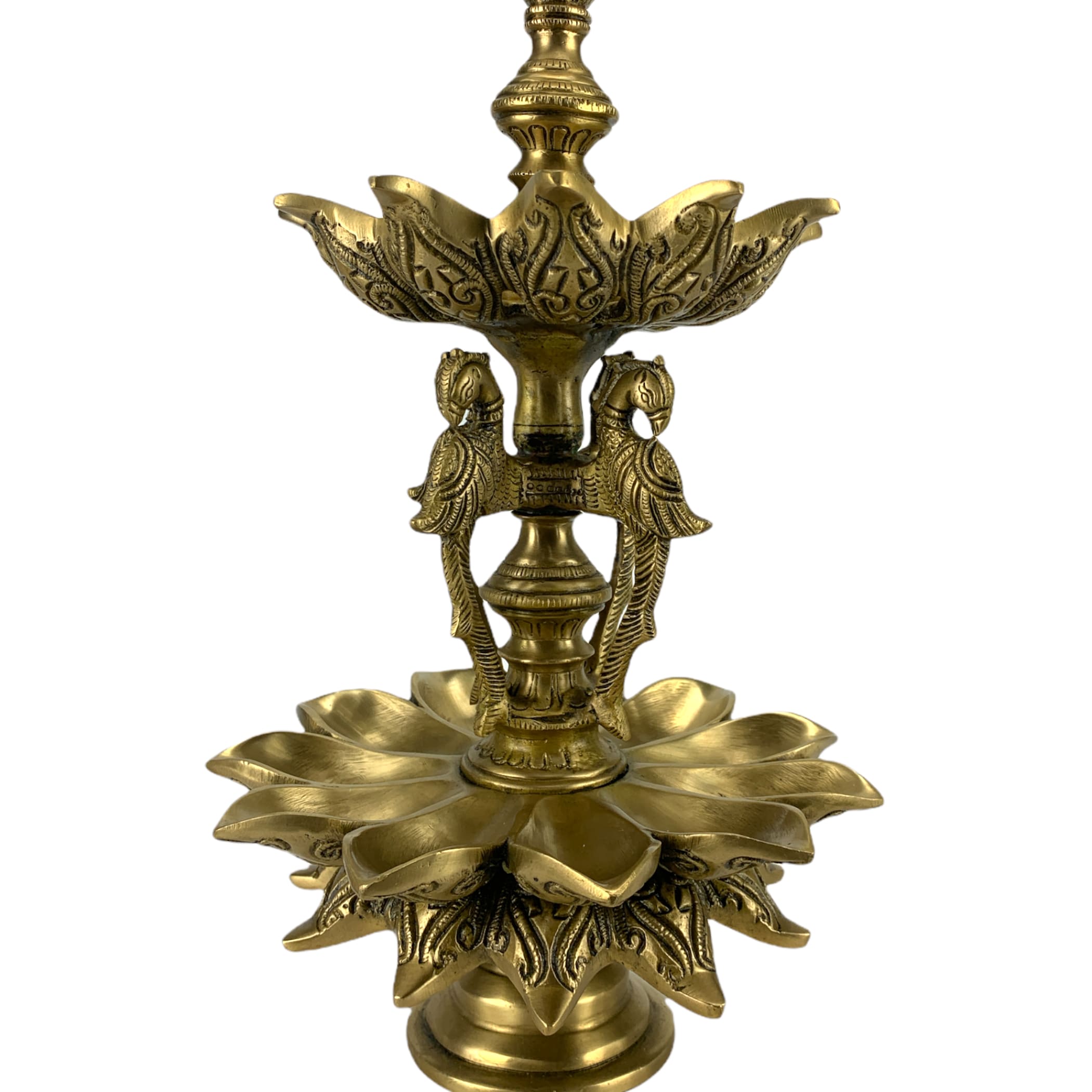 Large peacock brass oil tall diya samai diwali decor lamp