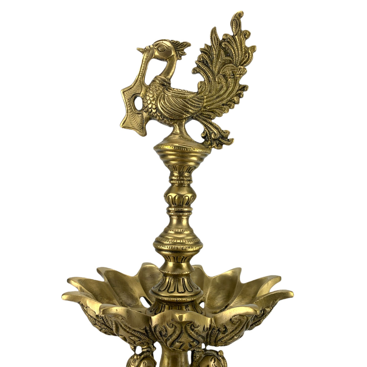 Xlarge peacock brass oil tall diya samai diwali decor lamp