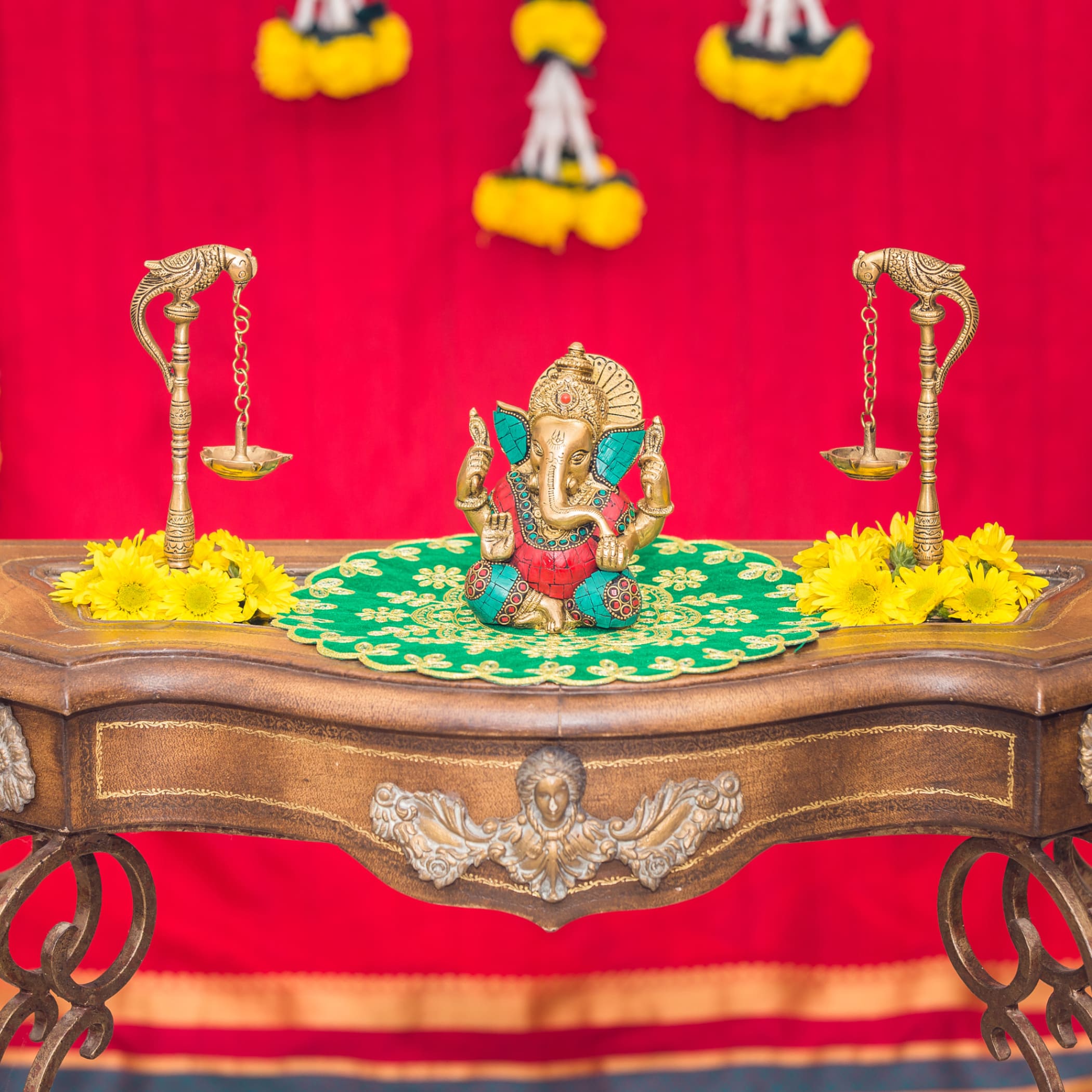 1 Ct. Parrot Brass Oil Tall Diya Samai Diwali Decor Lamp