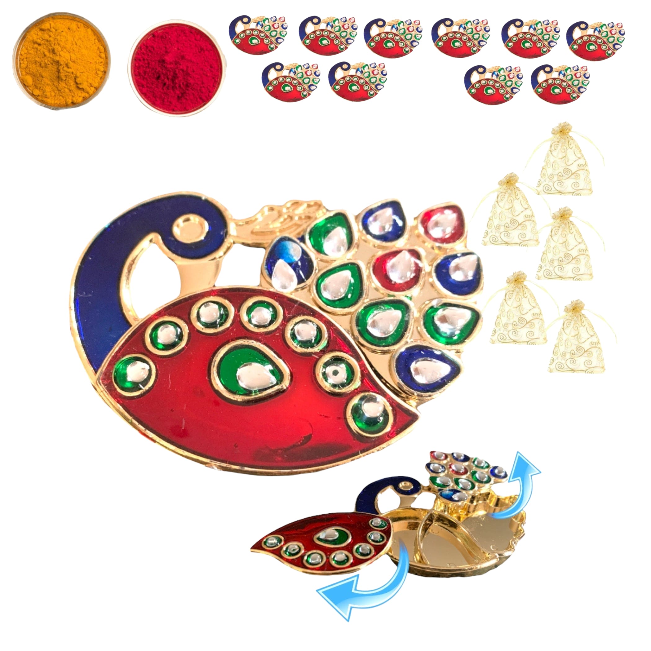 10 pack peacock bulk haldi kumkum thali holder pooja return