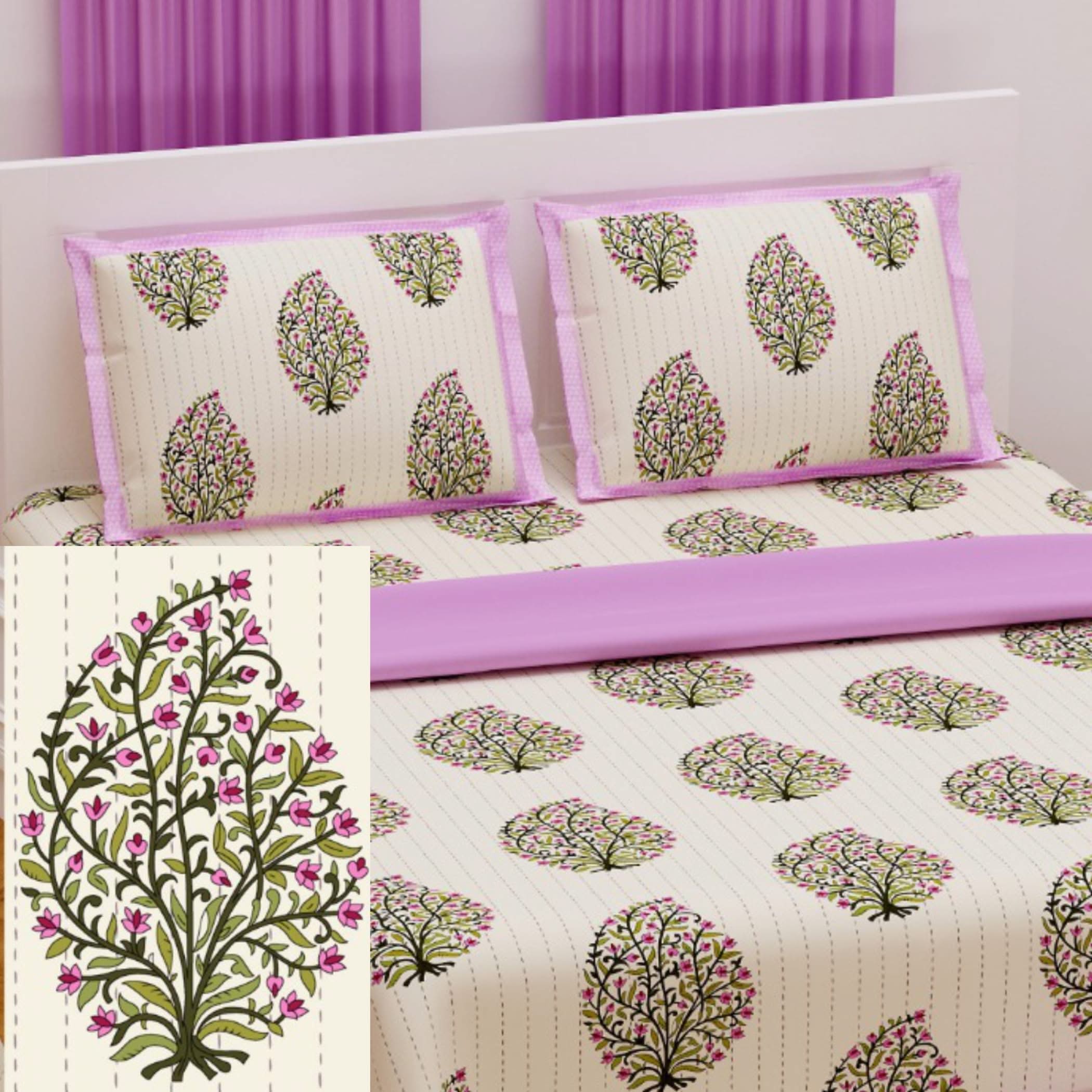100% cotton sheets indian ethnic flower tree bedsheet soft