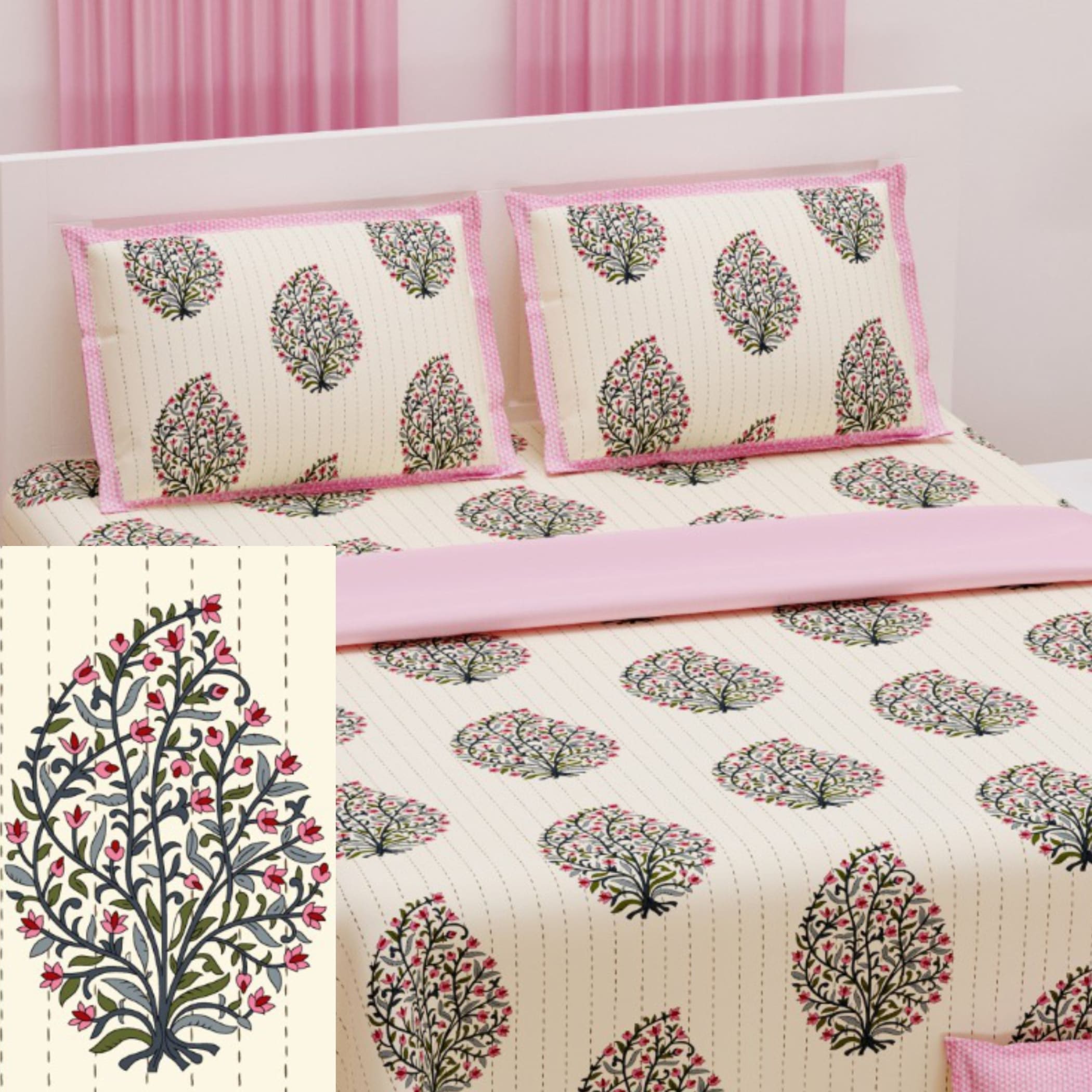 100% Cotton Sheets Indian Ethnic Flower Tree Bedsheet Soft