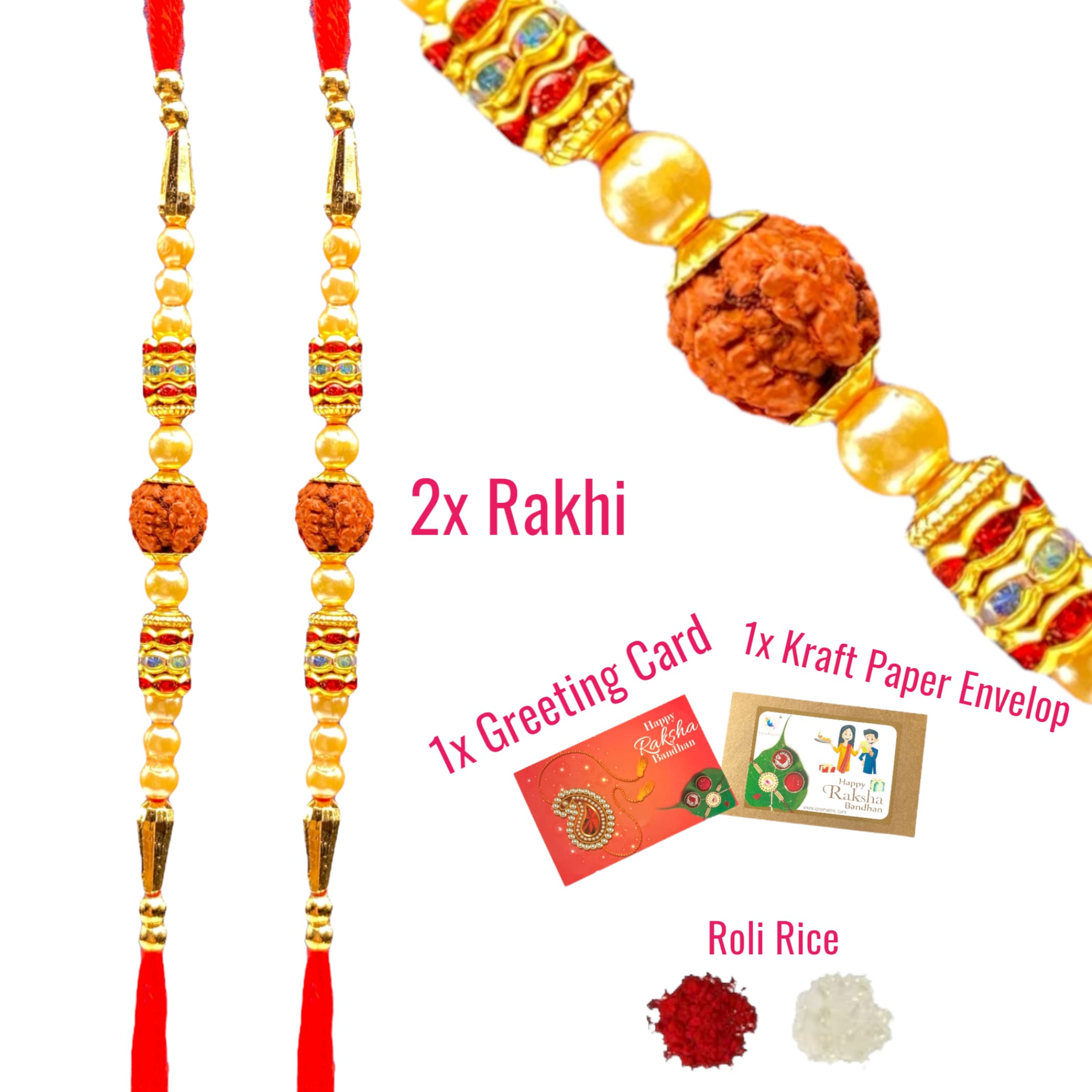 2 rudraksh designer rakhi for brother gift hamper bhai