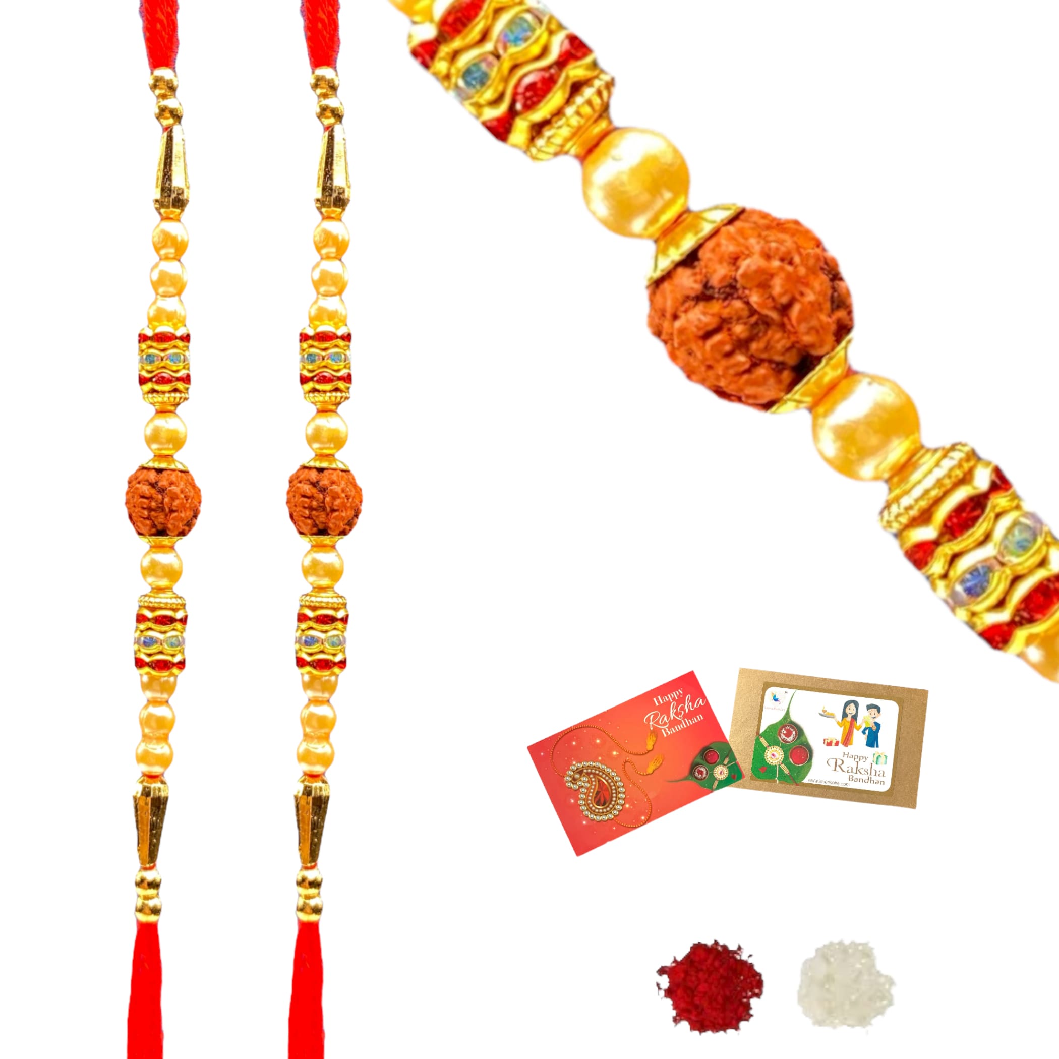 2 rudraksh designer rakhi for brother gift hamper bhai