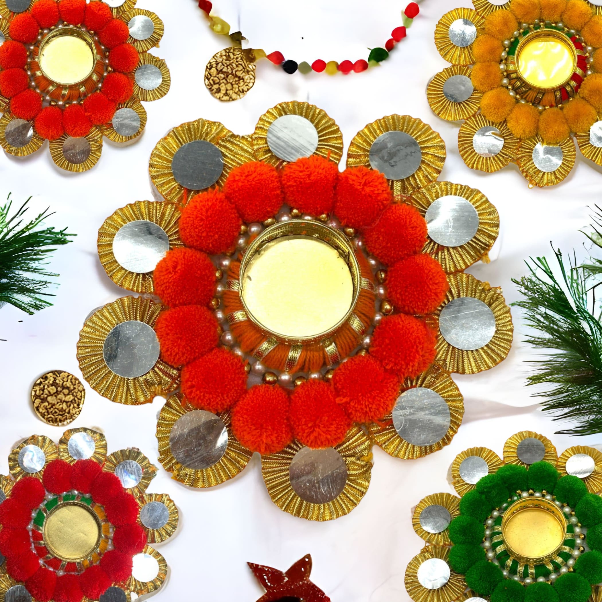 2ct rangoli set mat flower diya diwali pooja decor gift