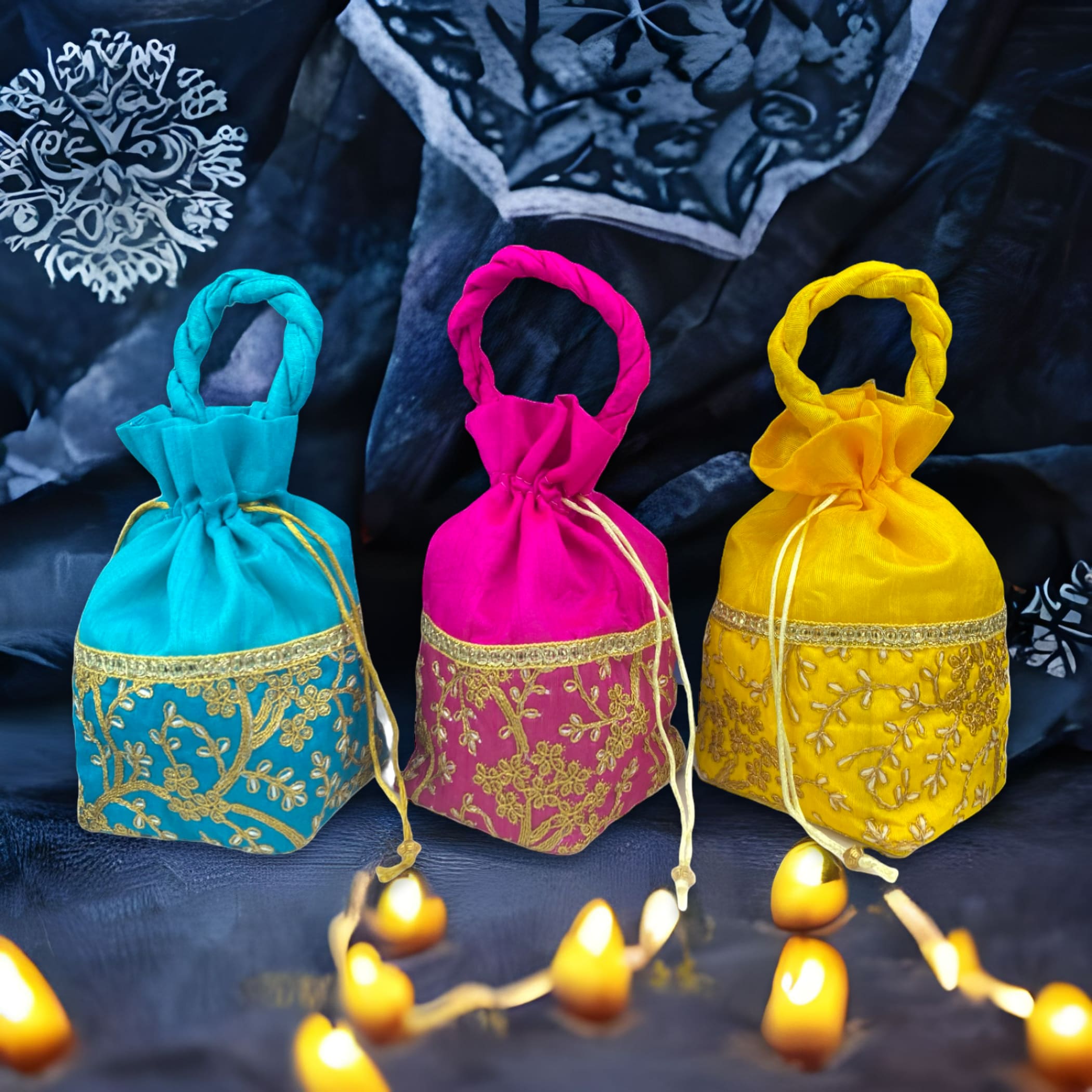 3 potli bags eid gift indian women zari ethnic hand wedding