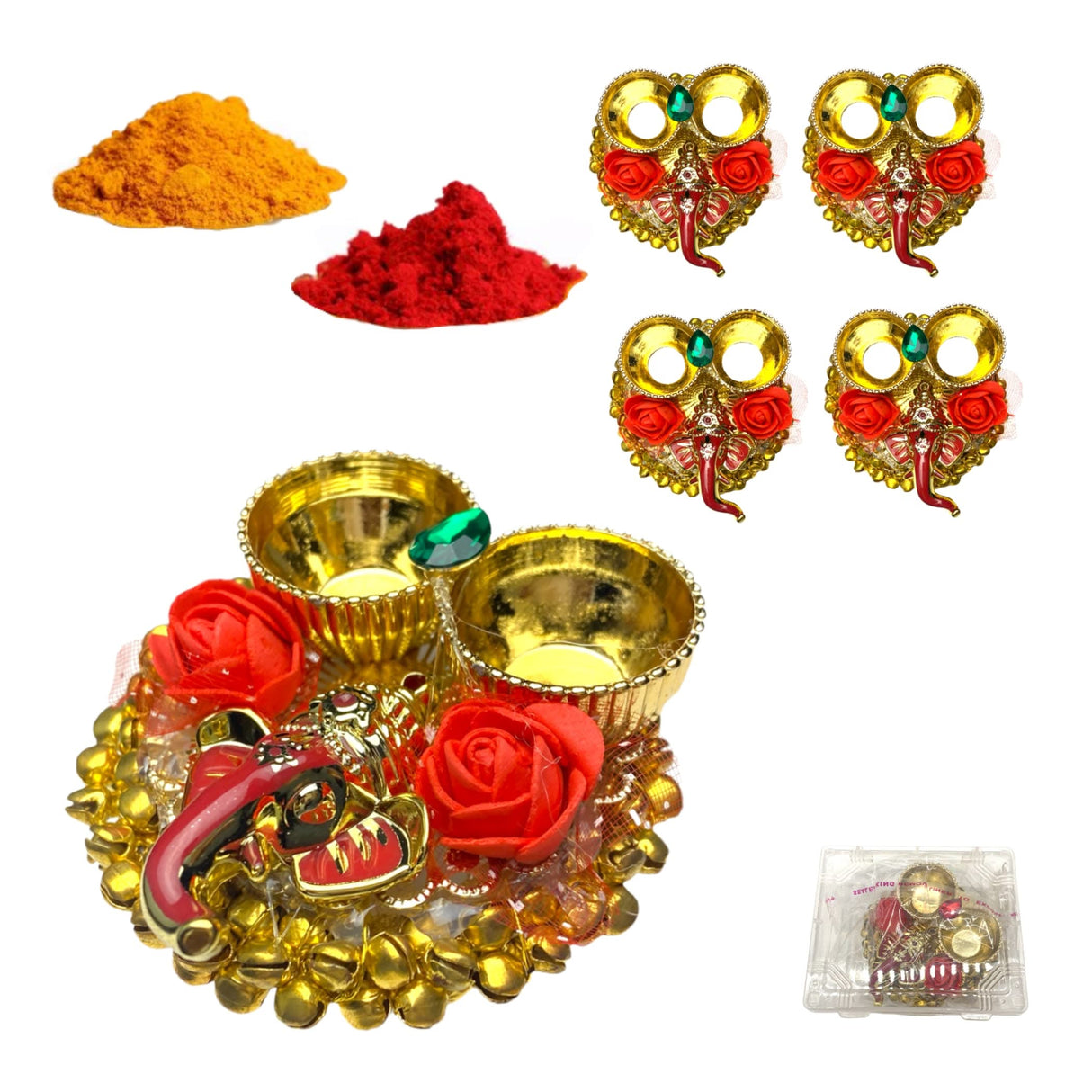 Pack of 4 ganesha bulk haldi kumkum thali holder pooja