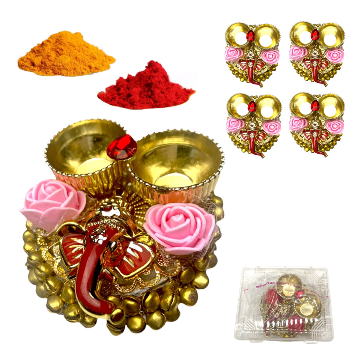 Pack of 4 ganesha bulk haldi kumkum thali holder pooja