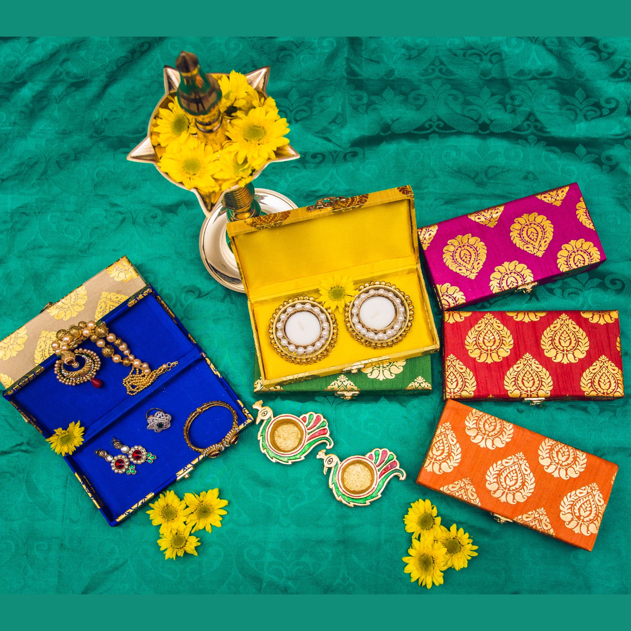 4 pcs brocade jewelry travel organizer box gift boxes favor