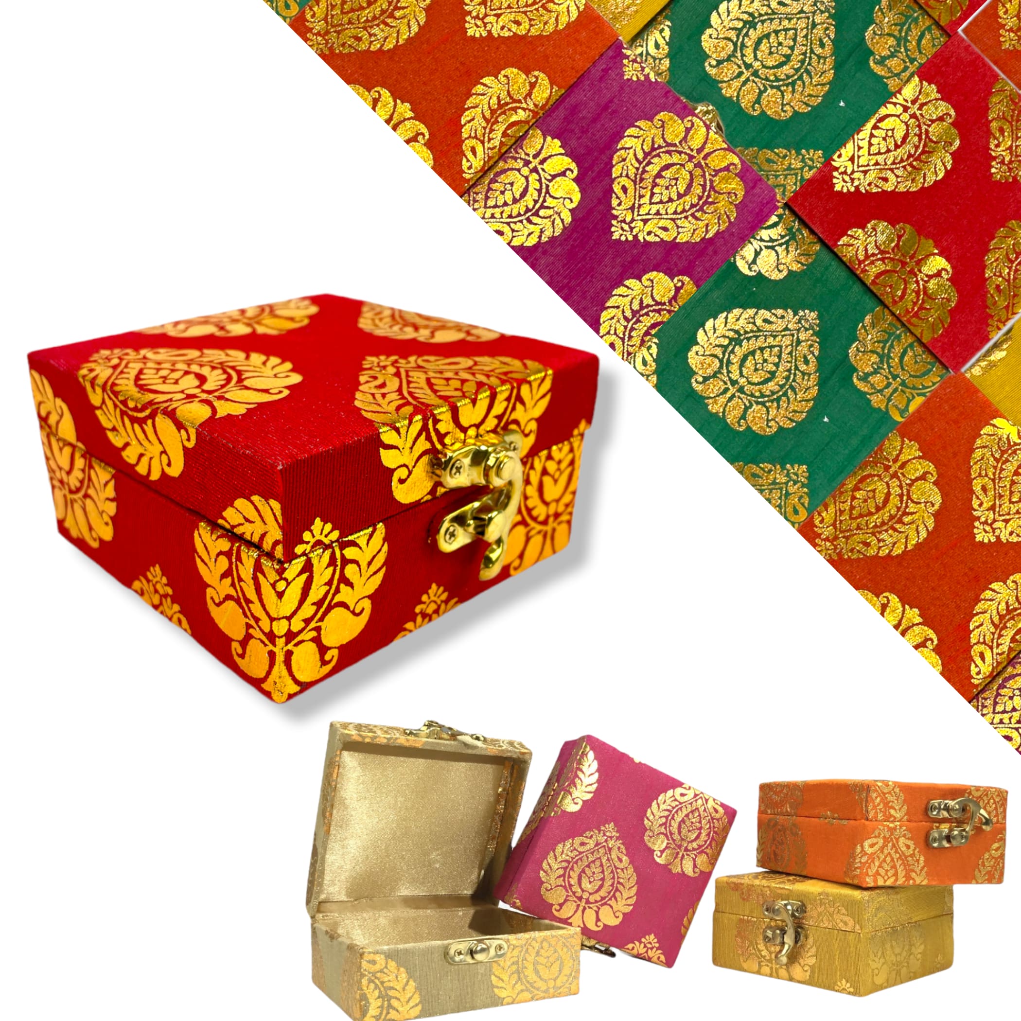 4 pcs small handmade jewelry box brocade gift boxes travel