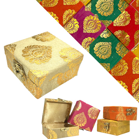 4 piece small gift box with gota patti work brocade shagun