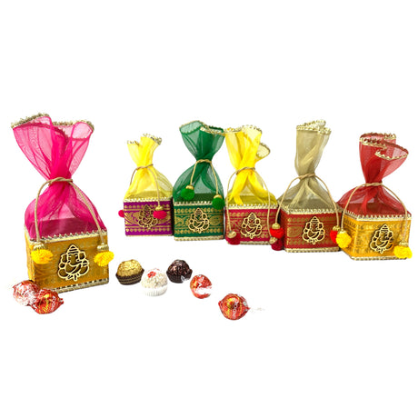 Pack of 4 small potli gift box decorative net ganesha