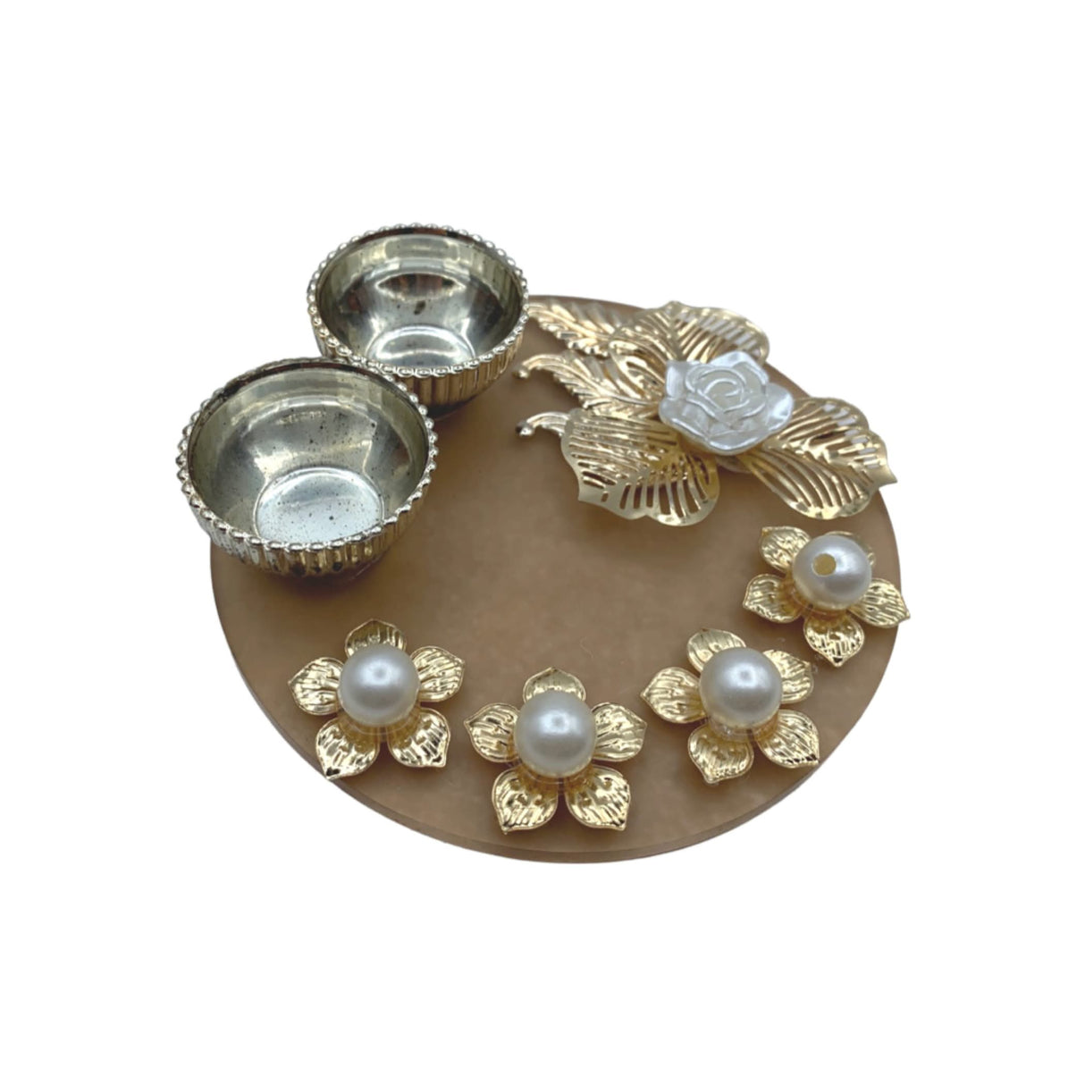 Decorative haldi kumkum thali holder with bowl indian