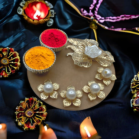 Decorative haldi kumkum thali holder with bowl indian