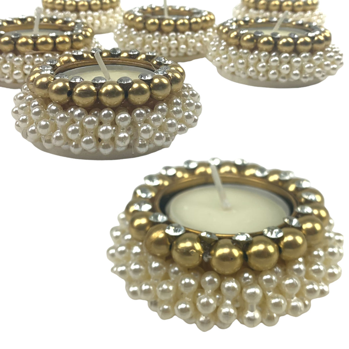 4 pieces pearl tealight candle holders round votives diya