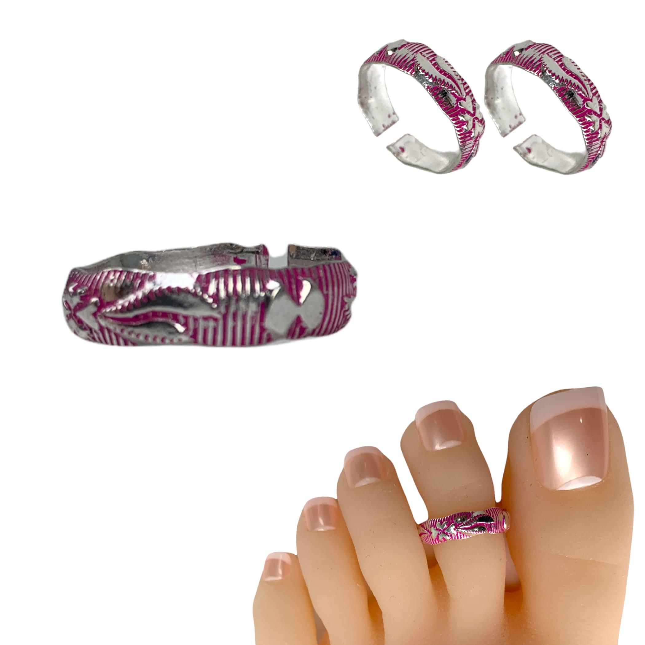 Adjustable real silver toe rings pair for women girl summer