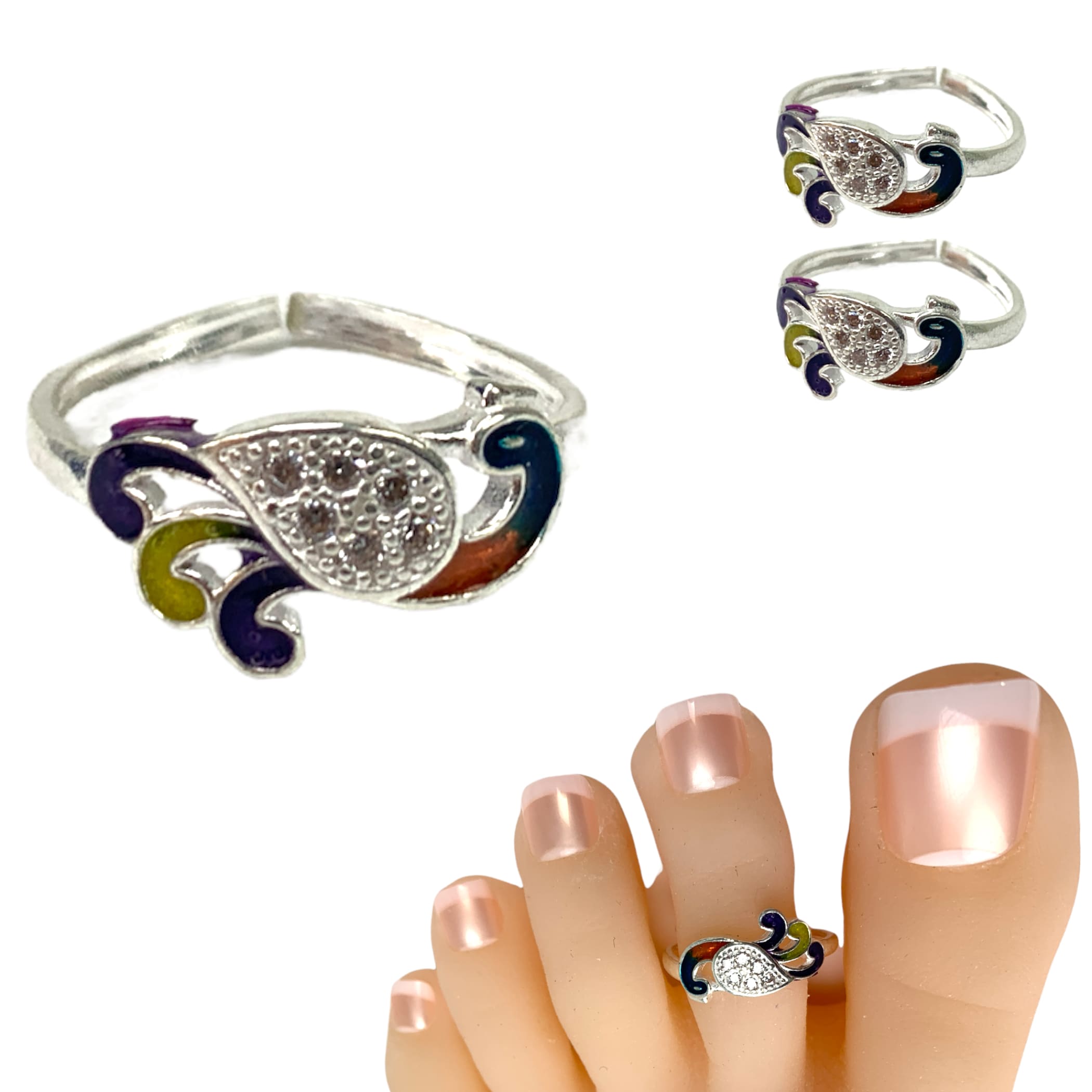 Adjustable real silver toe rings pair for women girl summer