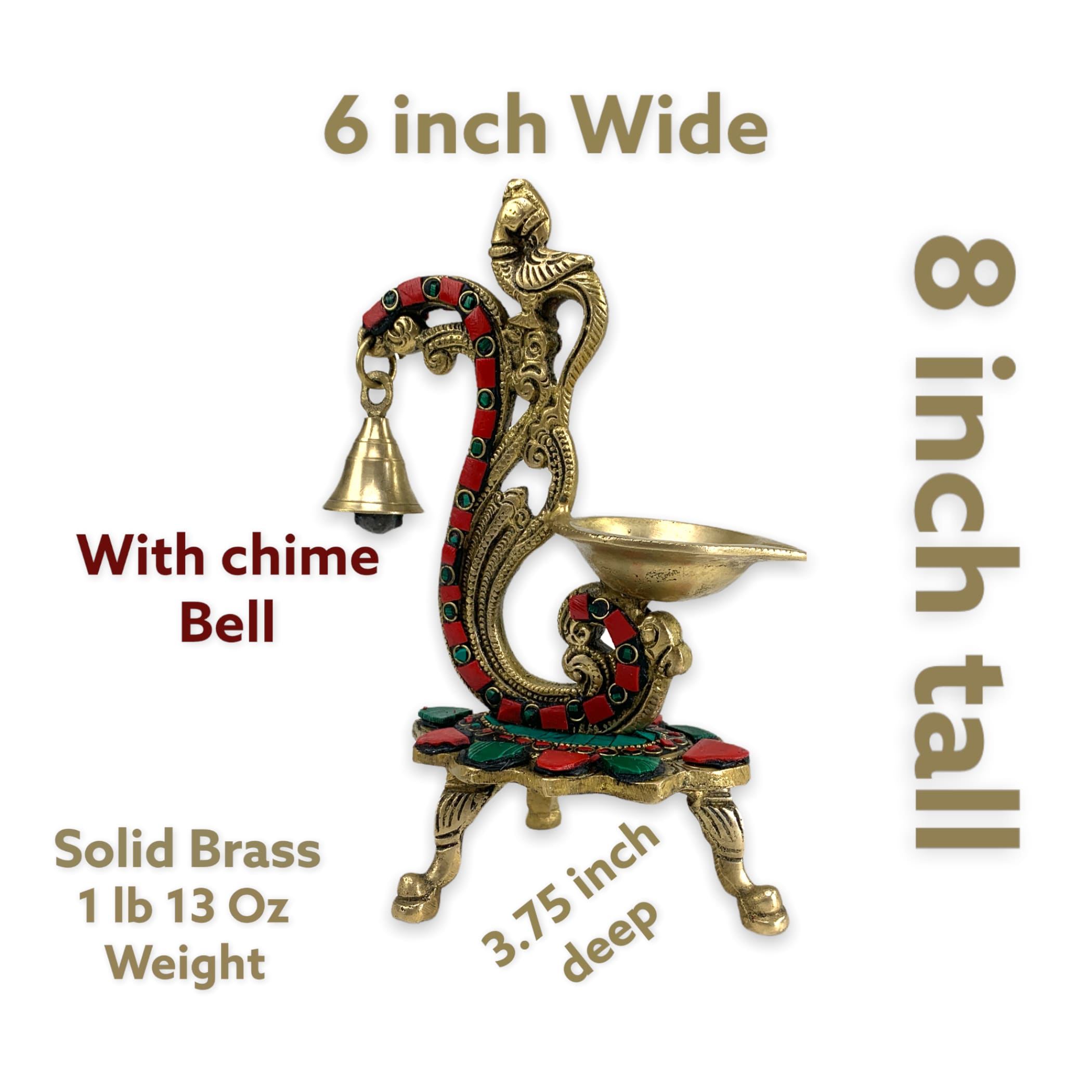 Brass oil lamp diya with bells wick puja gifting entrance