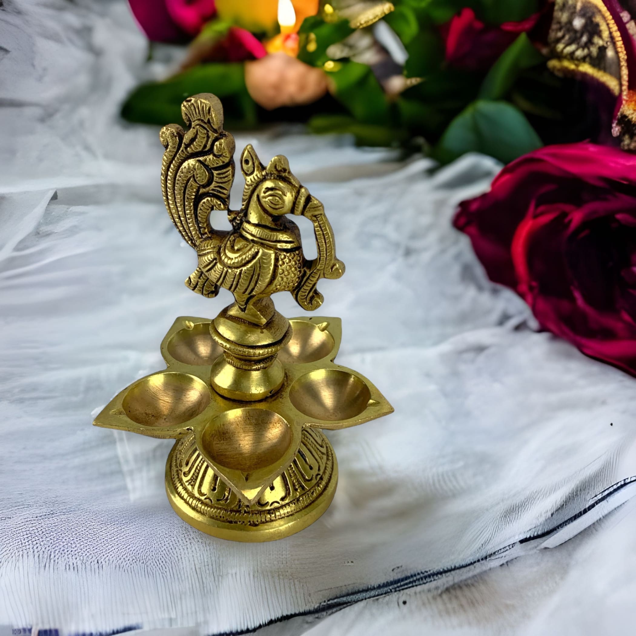 Annam deepak brass oil samai diya indian peacock with base