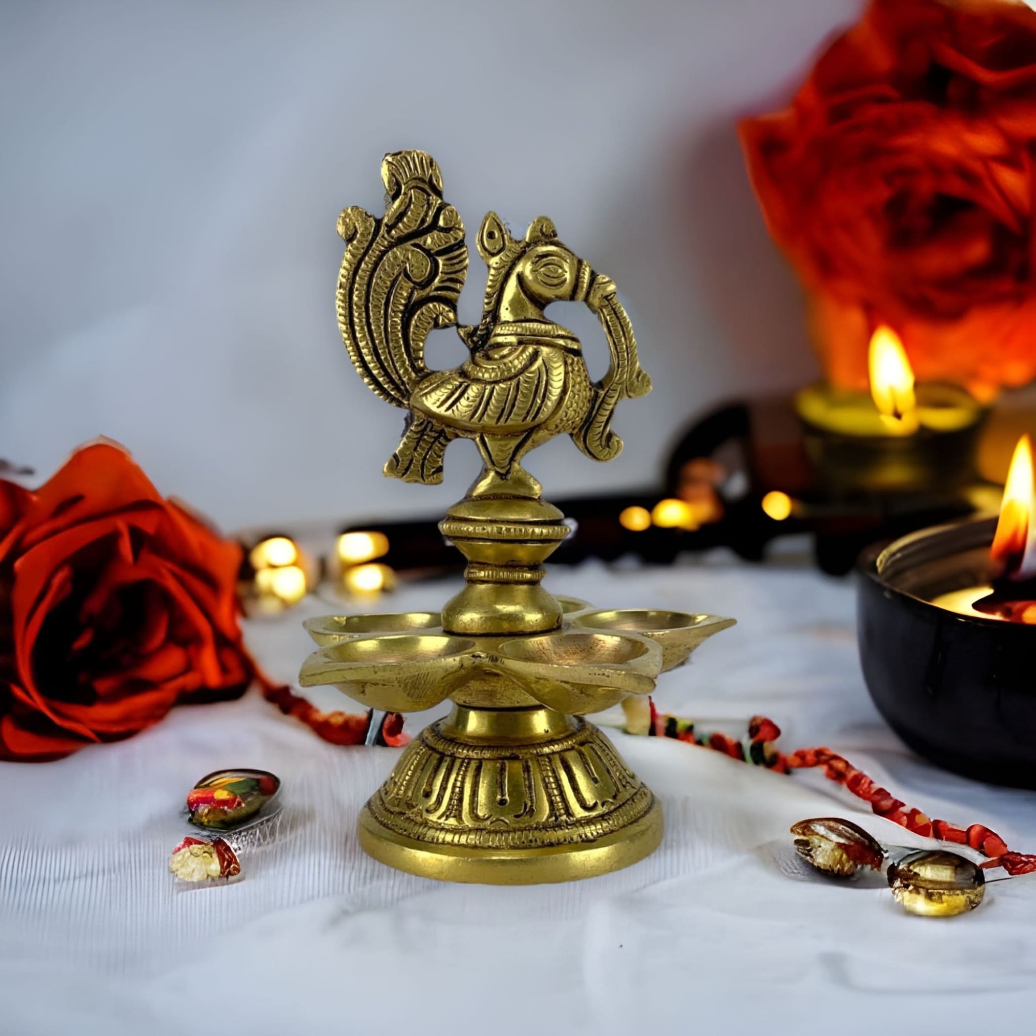 Annam deepak brass oil samai diya indian peacock with base