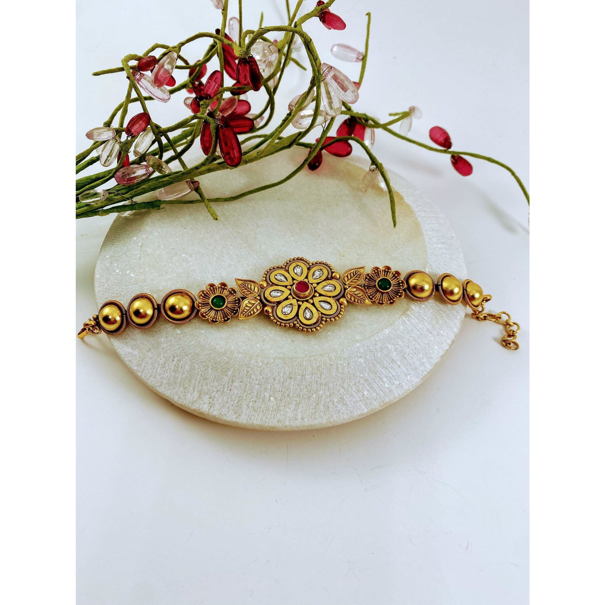Antique south indian bracelet with matte gold plating bangle
