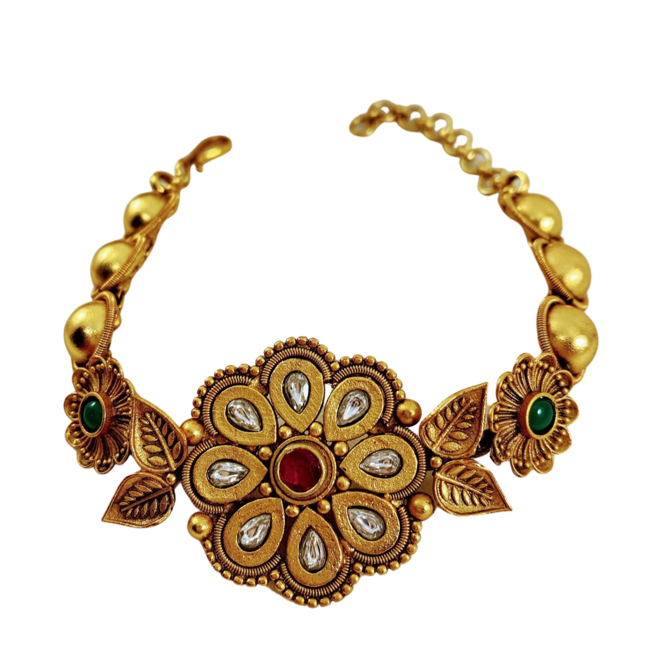 Antique South Indian Bracelet With Matte Gold Plating