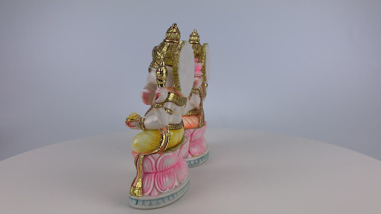 Laxmi And Ganesha Idol Pair Culture Marble Statue Laxmi Ganpati Figurine God Of Luck And Success Idol Showpiece For Home Decoration And Car Dashboard Diwali Decoration