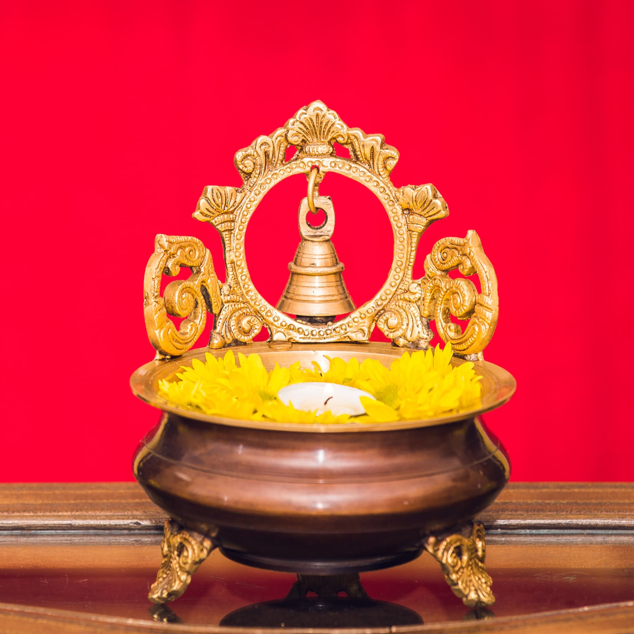 Bell brass urli bowl center table decor showpiece for indian