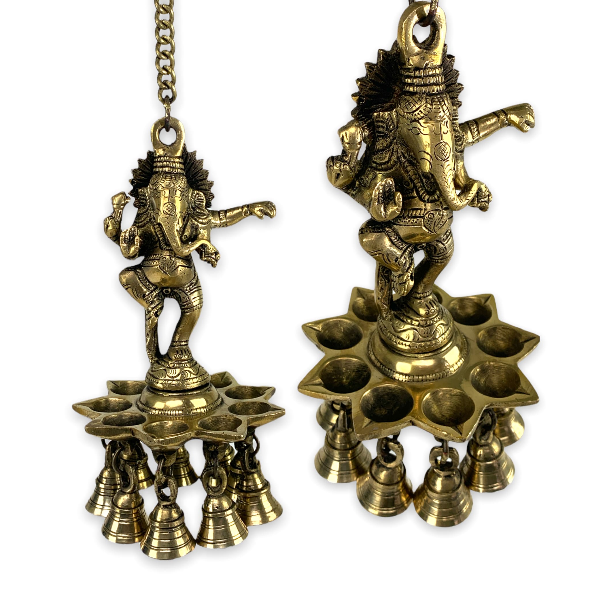 Brass ganesh wall hanging idol oil lamp diya with bells