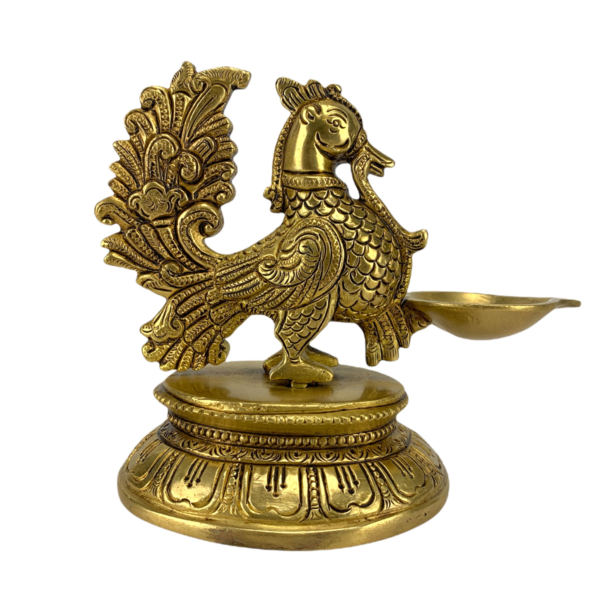Brass oil samai diya for indian peacock with base diwali