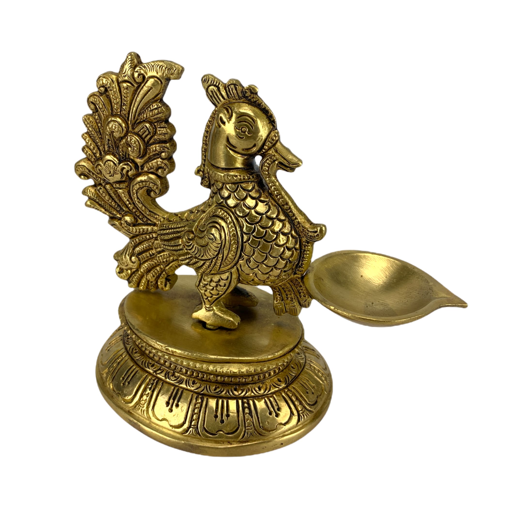 Brass oil samai diya for indian peacock with base diwali