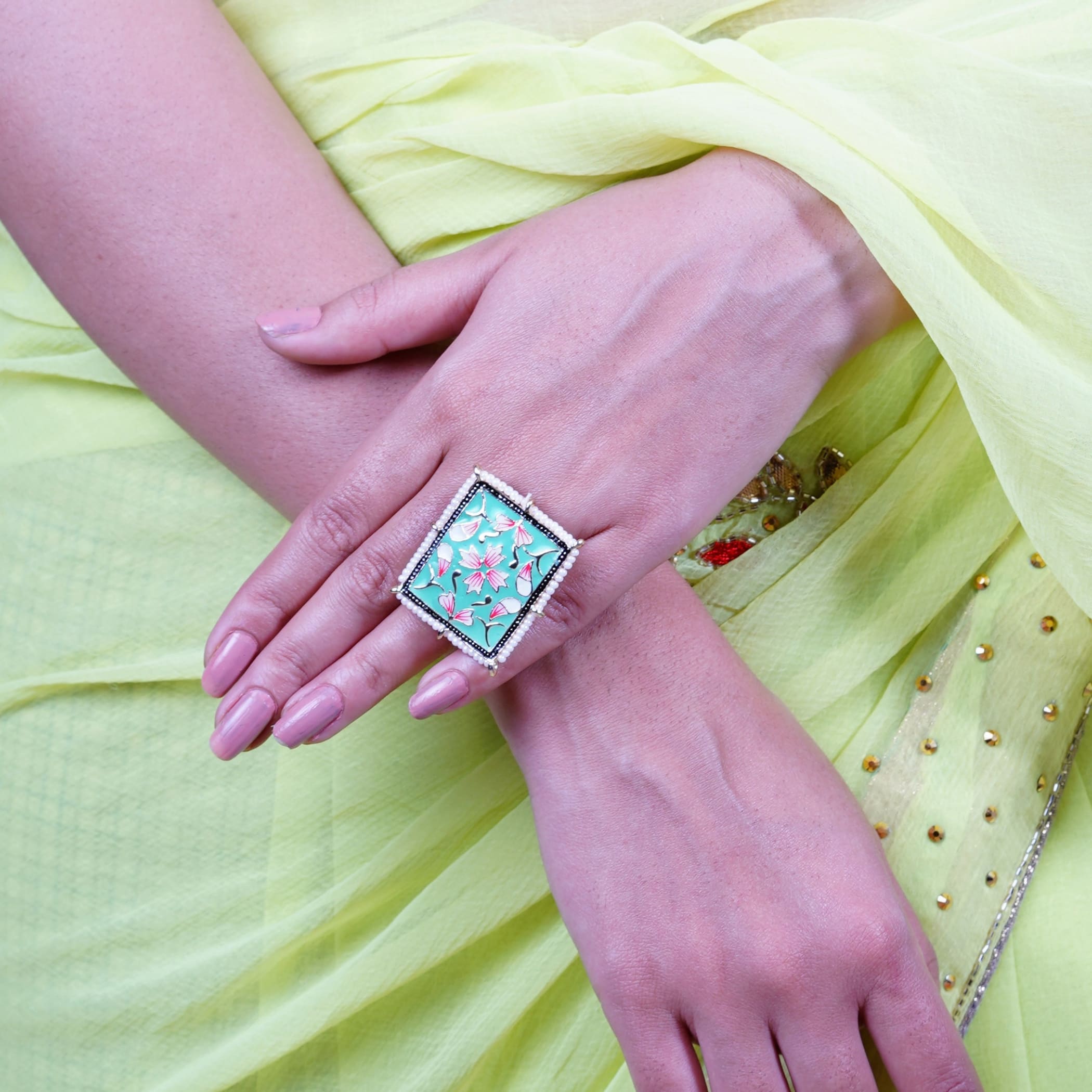 Classic minakari ring with gold plating women rings jewelry