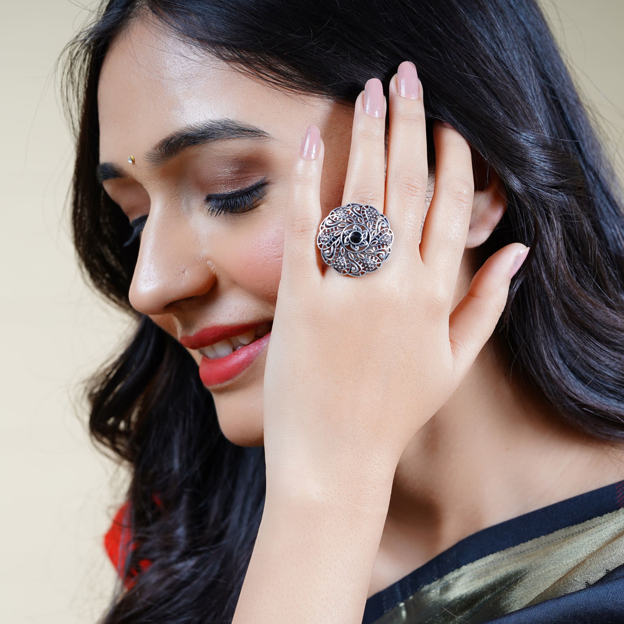 Classic ring with oxidised plating women rings jewelry
