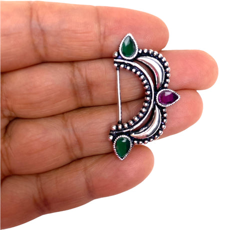 Marathi nath nose pin indo western german silver clip