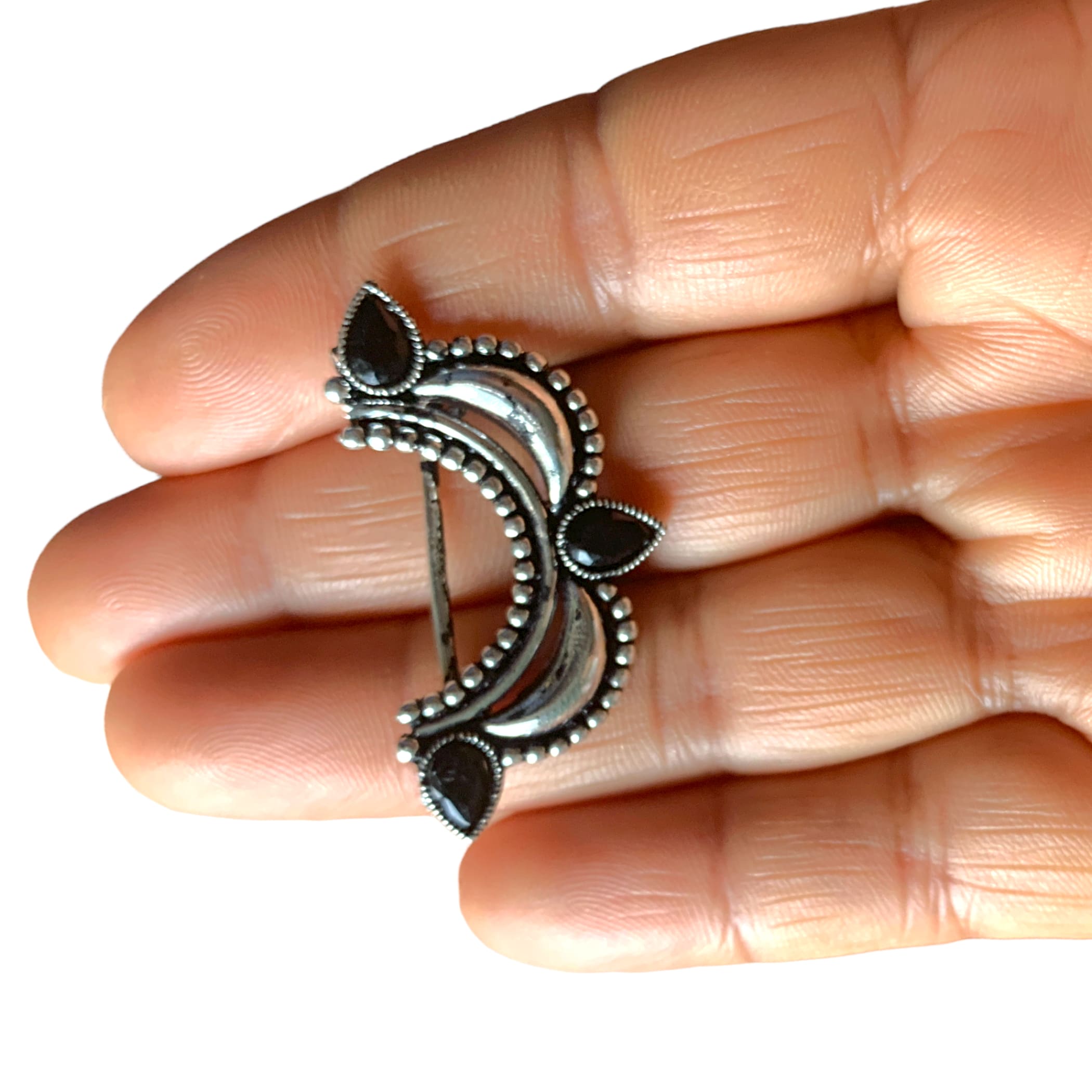 Clip on nath indo western german silver marathi nose pin