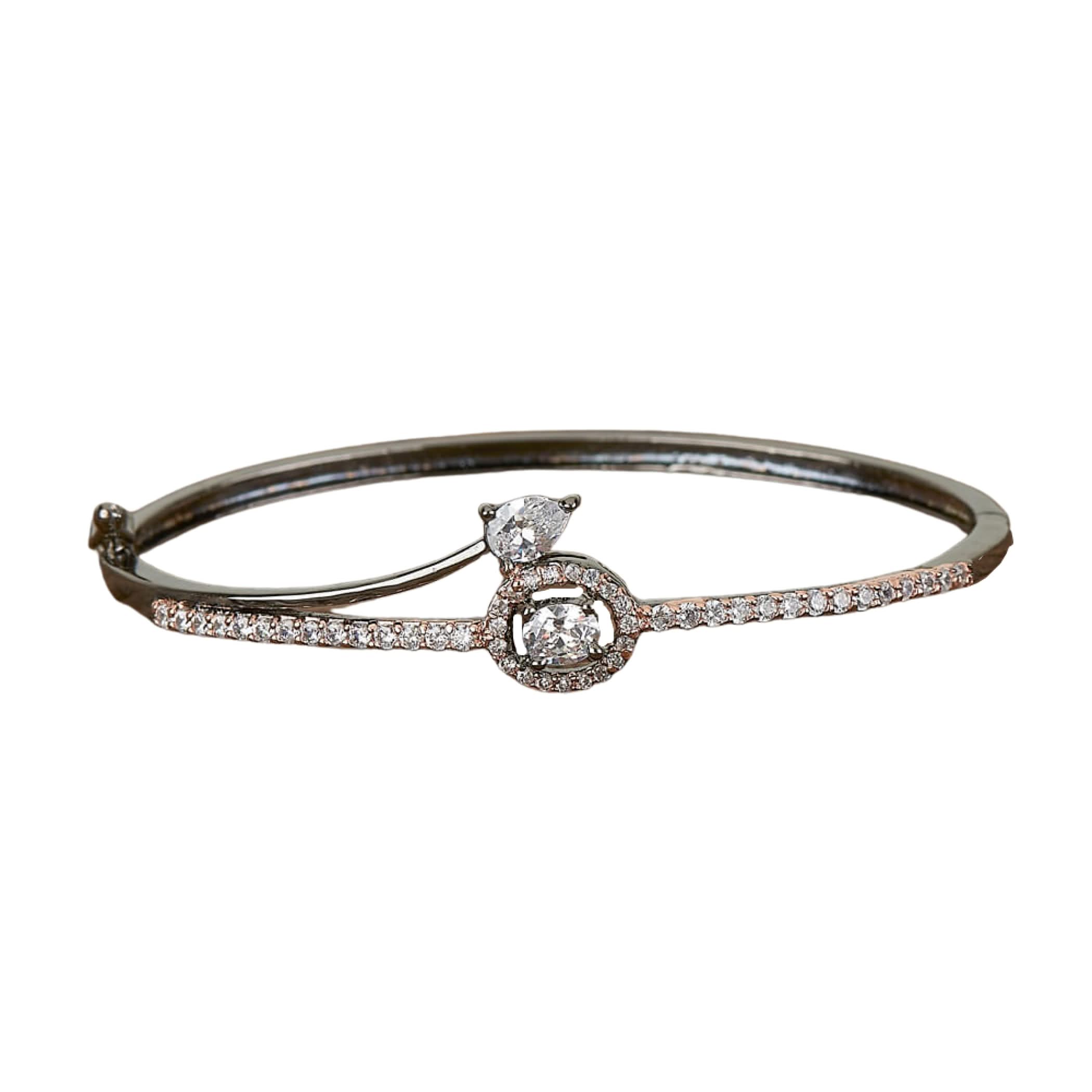 Cz delicate kada with black rose plating adjustable bracelet