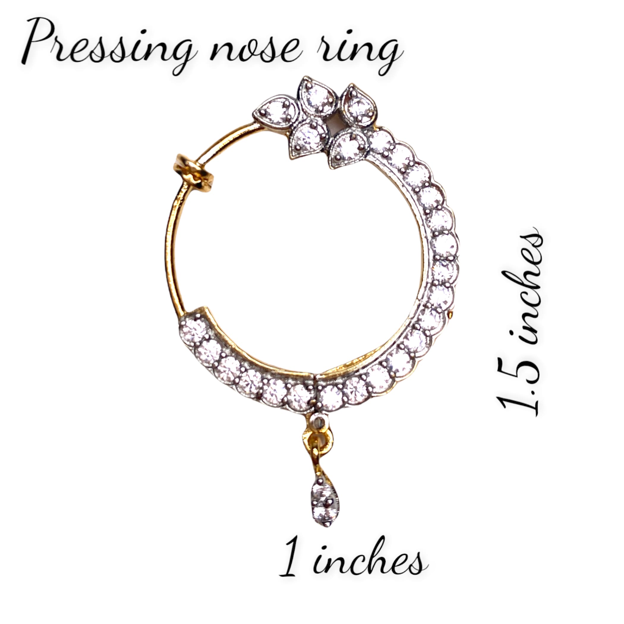 Cz delicate nose ring with 2 tone plating pressing nosepin
