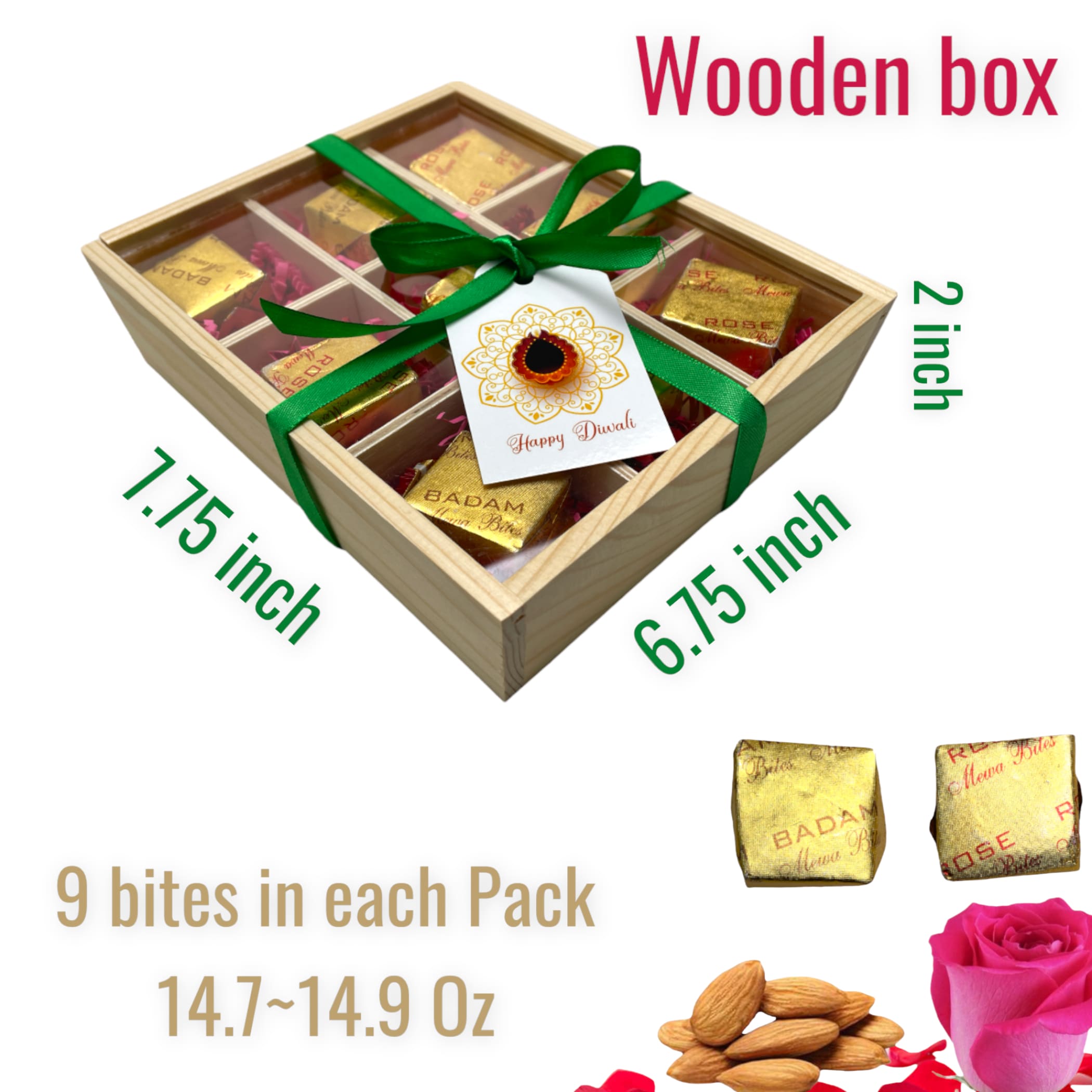 Diwali gift box hamper basket indian sweets mewa bites rose