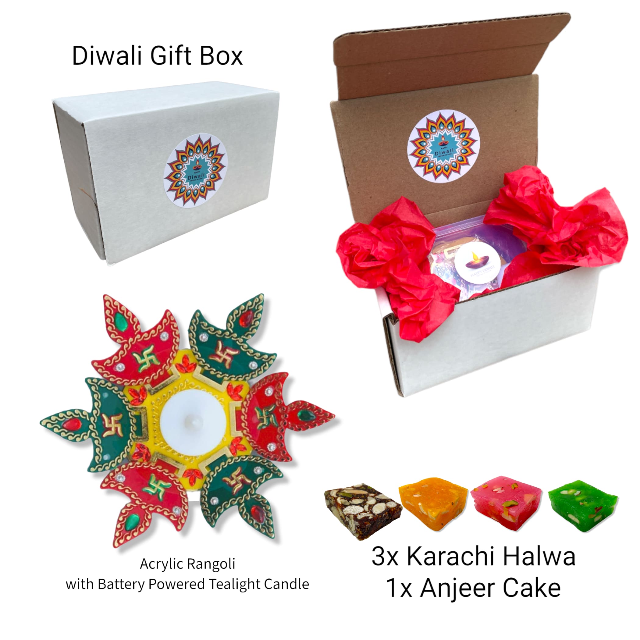 Diwali gift box rangoli sweets navratri hamper basket decor