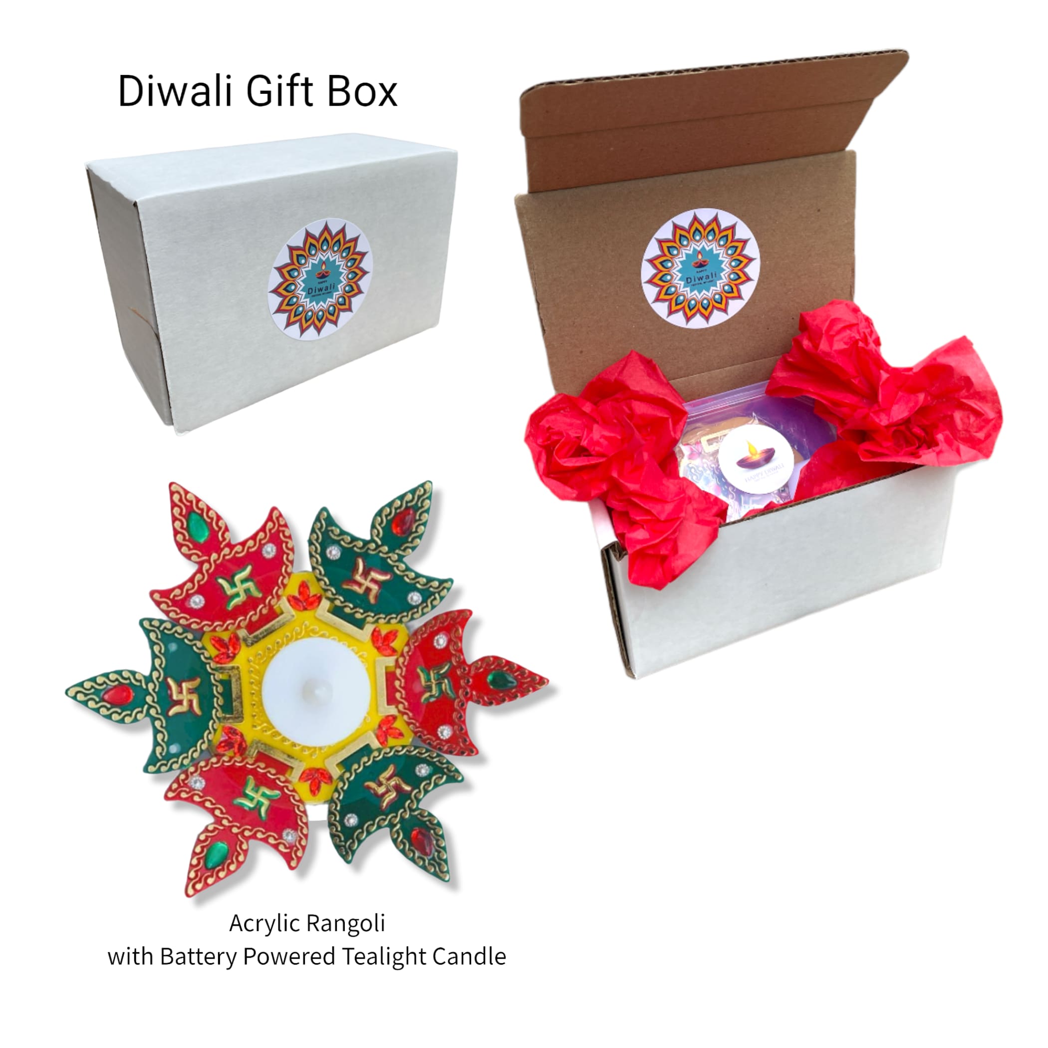 Diwali gift box rangoli sweets navratri hamper basket decor
