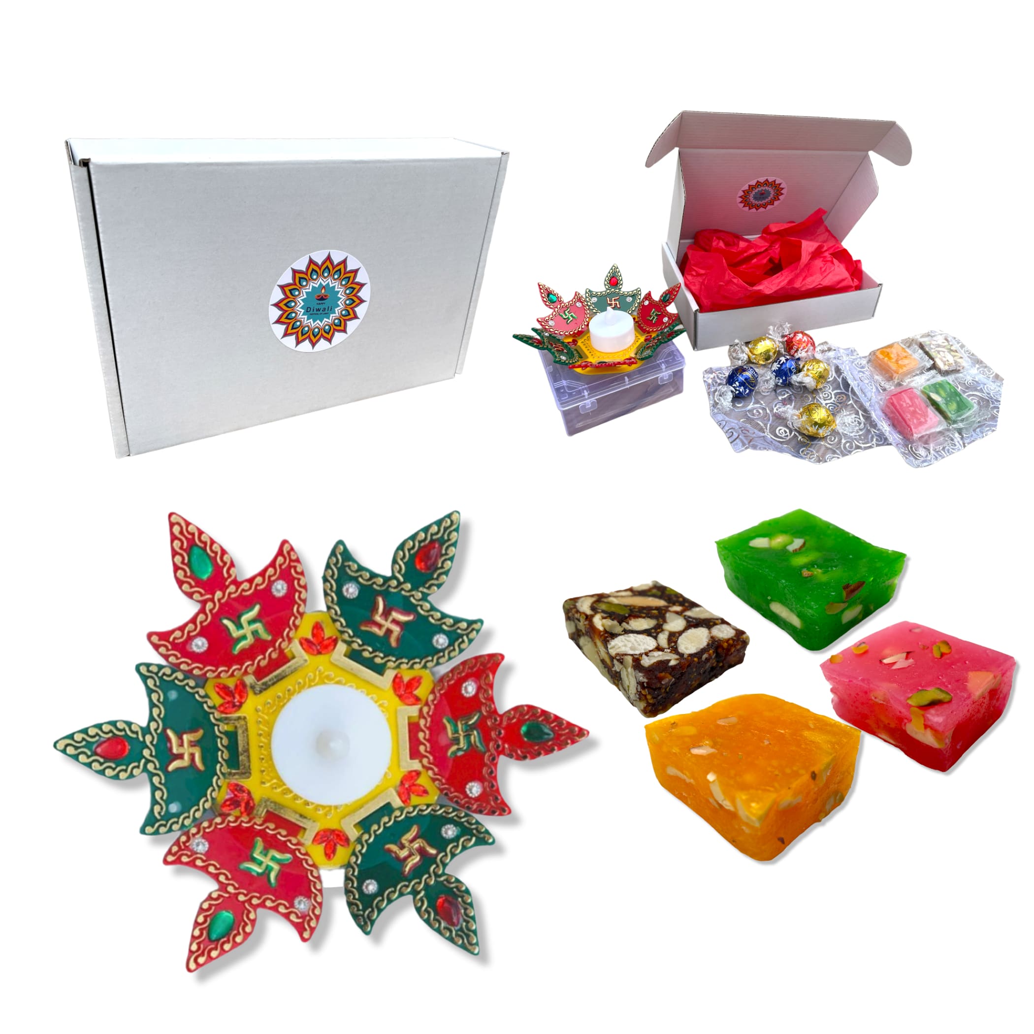 Diwali gift box rangoli sweets navratri hamper basket decor