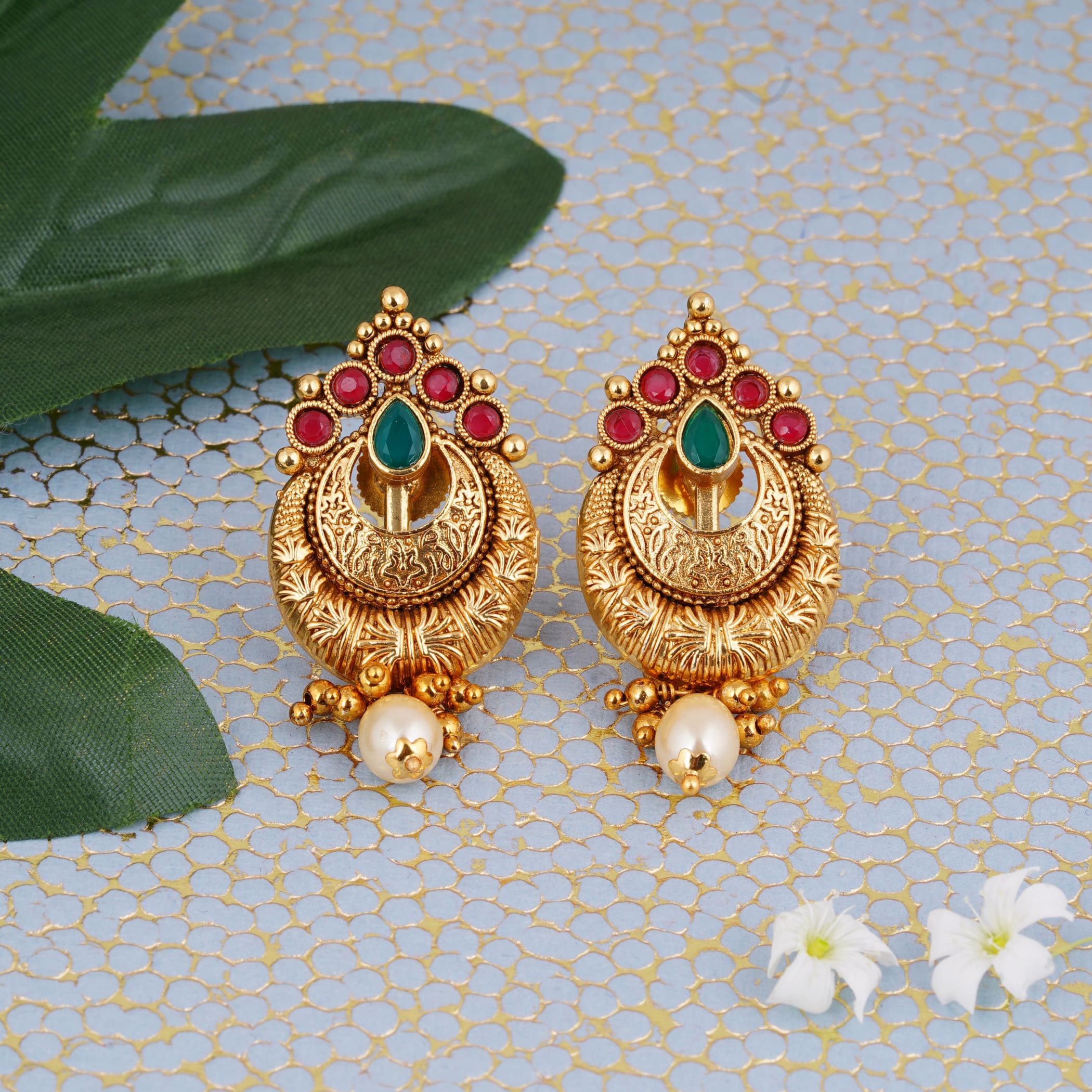 Ethnic chandelier earrings gold plated traditional south