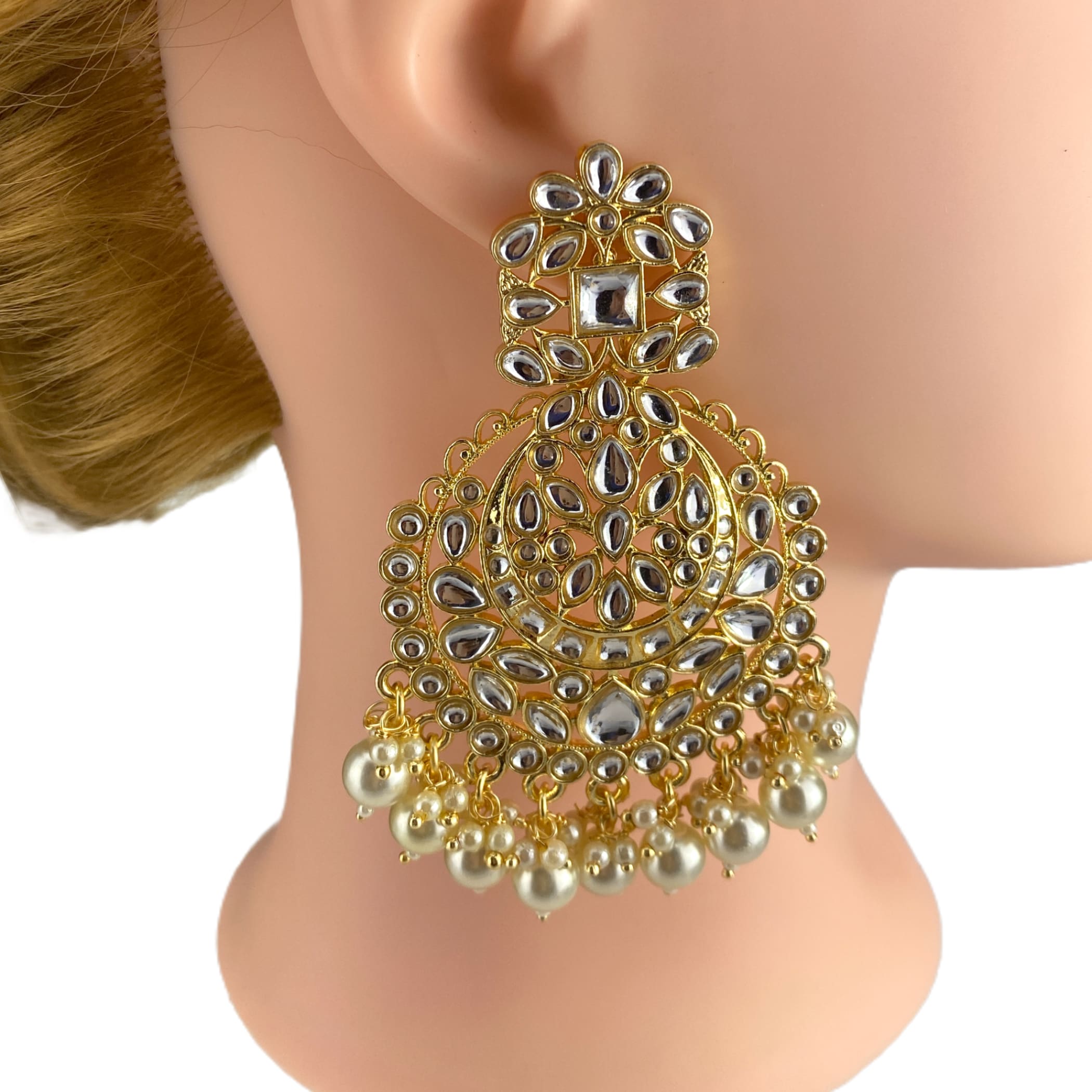 Ethnic chandelier earrings kundan moti indian pakistani