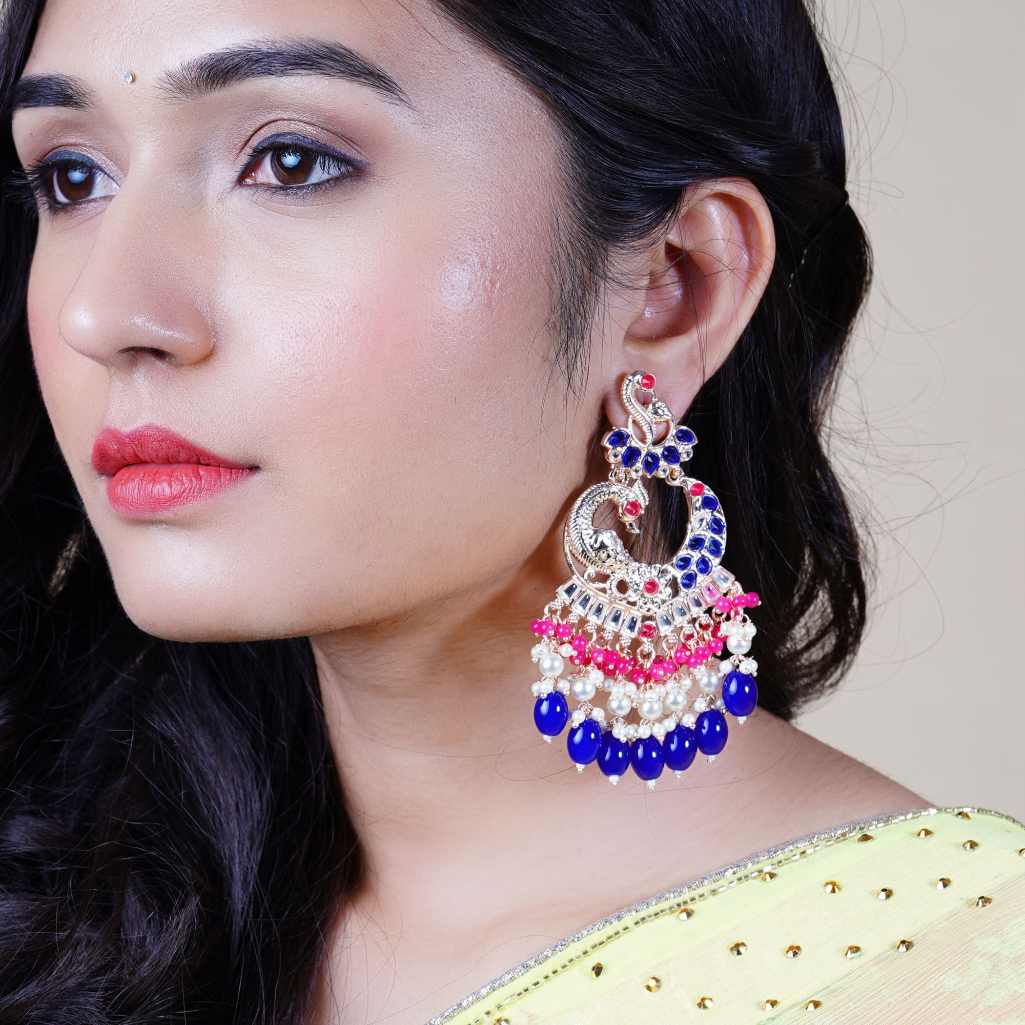 Indian earrings bollywood jhumka for women peacock kundan &